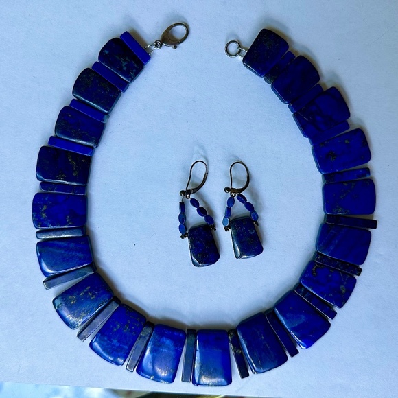 vintage gorgeous lapis lazuli collar with matching drop earrings - Picture 1 of 9